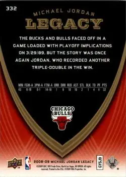 2008-09 Upper Deck Michael Jordan Legacy Collection #332 - Michael Jordan - Chicago Bulls - Back 2008-09 Upper Deck Michael Jordan Legacy Collection #332 - Michael Jordan - Chicago Bulls - Back