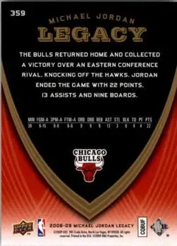 2008-09 Upper Deck Michael Jordan Legacy Collection #359 - Michael Jordan - Chicago Bulls - Back 2008-09 Upper Deck Michael Jordan Legacy Collection #359 - Michael Jordan - Chicago Bulls - Back