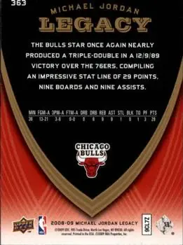 2008-09 Upper Deck Michael Jordan Legacy Collection #363 - Michael Jordan - Chicago Bulls - Back