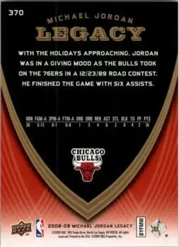2008-09 Upper Deck Michael Jordan Legacy Collection #370 - Michael Jordan - Chicago Bulls - Back