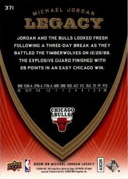 2008-09 Upper Deck Michael Jordan Legacy Collection #371 - Michael Jordan - Chicago Bulls - Back