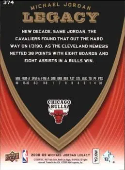 2008-09 Upper Deck Michael Jordan Legacy Collection #374 - Michael Jordan - Chicago Bulls - Back