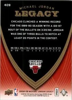 2008-09 Upper Deck Michael Jordan Legacy Collection #409 - Michael Jordan - Chicago Bulls - Back 2008-09 Upper Deck Michael Jordan Legacy Collection #409 - Michael Jordan - Chicago Bulls - Back