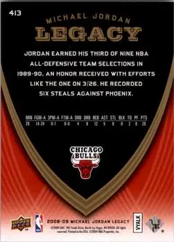 2008-09 Upper Deck Michael Jordan Legacy Collection #413 - Michael Jordan - Chicago Bulls - Back