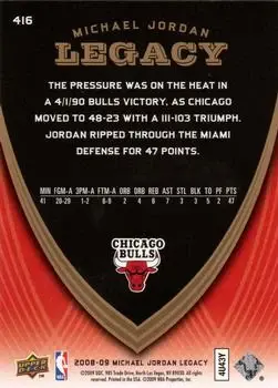 2008-09 Upper Deck Michael Jordan Legacy Collection #416 - Michael Jordan - Chicago Bulls - Back 2008-09 Upper Deck Michael Jordan Legacy Collection #416 - Michael Jordan - Chicago Bulls - Back