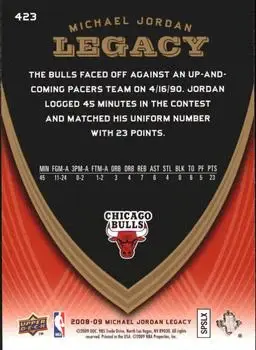 2008-09 Upper Deck Michael Jordan Legacy Collection #423 - Michael Jordan - Chicago Bulls - Back