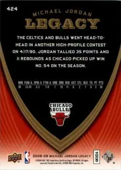 2008-09 Upper Deck Michael Jordan Legacy Collection #424 - Michael Jordan - Chicago Bulls - Back 2008-09 Upper Deck Michael Jordan Legacy Collection #424 - Michael Jordan - Chicago Bulls - Back