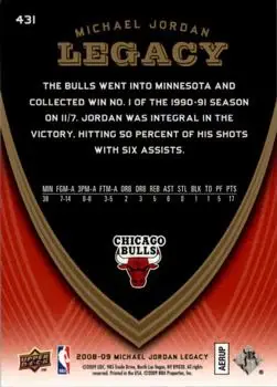 2008-09 Upper Deck Michael Jordan Legacy Collection #431 - Michael Jordan - Chicago Bulls - Back 2008-09 Upper Deck Michael Jordan Legacy Collection #431 - Michael Jordan - Chicago Bulls - Back