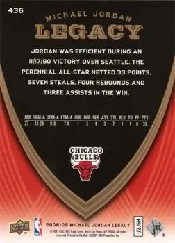 2008-09 Upper Deck Michael Jordan Legacy Collection #436 - Michael Jordan - Chicago Bulls - Back 2008-09 Upper Deck Michael Jordan Legacy Collection #436 - Michael Jordan - Chicago Bulls - Back