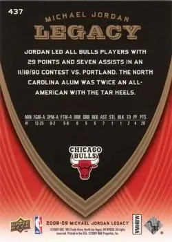 2008-09 Upper Deck Michael Jordan Legacy Collection #437 - Michael Jordan - Chicago Bulls - Back 2008-09 Upper Deck Michael Jordan Legacy Collection #437 - Michael Jordan - Chicago Bulls - Back