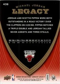 2008-09 Upper Deck Michael Jordan Legacy Collection #439 - Michael Jordan - Chicago Bulls - Back 2008-09 Upper Deck Michael Jordan Legacy Collection #439 - Michael Jordan - Chicago Bulls - Back