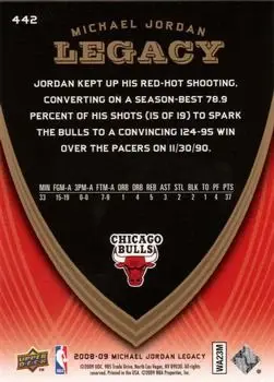 2008-09 Upper Deck Michael Jordan Legacy Collection #442 - Michael Jordan - Chicago Bulls - Back 2008-09 Upper Deck Michael Jordan Legacy Collection #442 - Michael Jordan - Chicago Bulls - Back