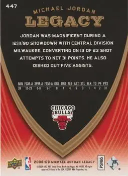 2008-09 Upper Deck Michael Jordan Legacy Collection #447 - Michael Jordan - Chicago Bulls - Back 2008-09 Upper Deck Michael Jordan Legacy Collection #447 - Michael Jordan - Chicago Bulls - Back