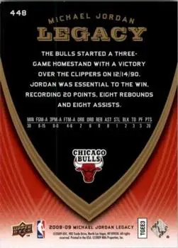 2008-09 Upper Deck Michael Jordan Legacy Collection #448 - Michael Jordan - Chicago Bulls - Back 2008-09 Upper Deck Michael Jordan Legacy Collection #448 - Michael Jordan - Chicago Bulls - Back