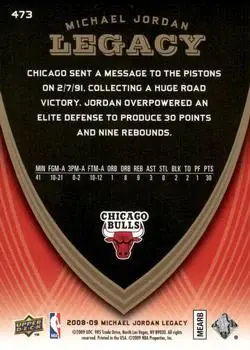 2008-09 Upper Deck Michael Jordan Legacy Collection #473 - Michael Jordan - Chicago Bulls - Back