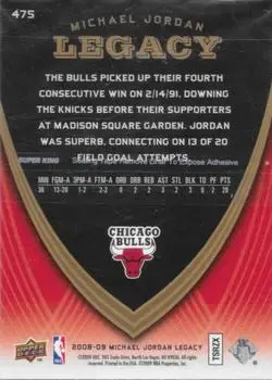 2008-09 Upper Deck Michael Jordan Legacy Collection #475 - Michael Jordan - Chicago Bulls - Back