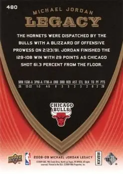 2008-09 Upper Deck Michael Jordan Legacy Collection #480 - Michael Jordan - Chicago Bulls - Back