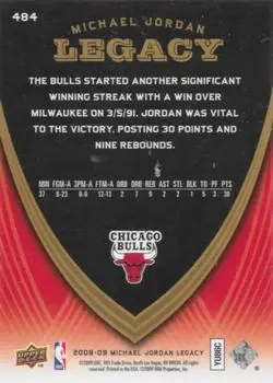 2008-09 Upper Deck Michael Jordan Legacy Collection #484 - Michael Jordan - Chicago Bulls - Back 2008-09 Upper Deck Michael Jordan Legacy Collection #484 - Michael Jordan - Chicago Bulls - Back