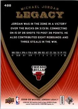 2008-09 Upper Deck Michael Jordan Legacy Collection #488 - Michael Jordan - Chicago Bulls - Back