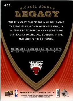 2008-09 Upper Deck Michael Jordan Legacy Collection #489 - Michael Jordan - Chicago Bulls - Back