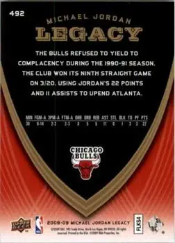 2008-09 Upper Deck Michael Jordan Legacy Collection #492 - Michael Jordan - Chicago Bulls - Back