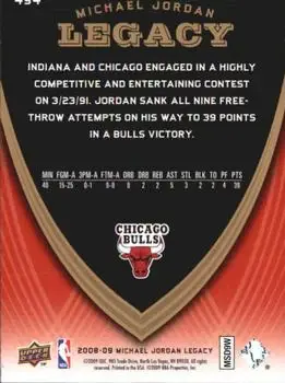 2008-09 Upper Deck Michael Jordan Legacy Collection #494 - Michael Jordan - Chicago Bulls - Back 2008-09 Upper Deck Michael Jordan Legacy Collection #494 - Michael Jordan - Chicago Bulls - Back