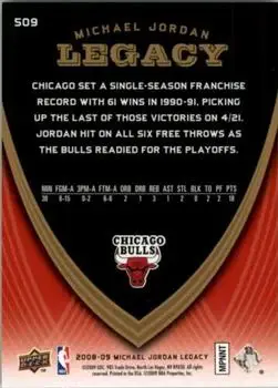 2008-09 Upper Deck Michael Jordan Legacy Collection #509 - Michael Jordan - Chicago Bulls - Back