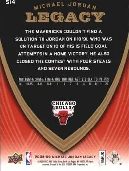 2008-09 Upper Deck Michael Jordan Legacy Collection #514 - Michael Jordan - Chicago Bulls - Back