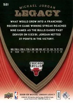 2008-09 Upper Deck Michael Jordan Legacy Collection #521 - Michael Jordan - Chicago Bulls - Back 2008-09 Upper Deck Michael Jordan Legacy Collection #521 - Michael Jordan - Chicago Bulls - Back