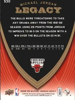 2008-09 Upper Deck Michael Jordan Legacy Collection #530 - Michael Jordan - Chicago Bulls - Back