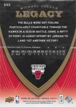 2008-09 Upper Deck Michael Jordan Legacy Collection #533 - Michael Jordan - Chicago Bulls - Back
