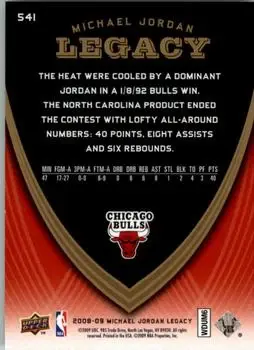 2008-09 Upper Deck Michael Jordan Legacy Collection #541 - Michael Jordan - Chicago Bulls - Back