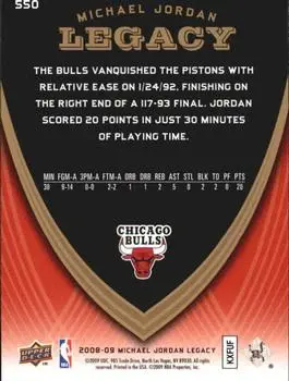 2008-09 Upper Deck Michael Jordan Legacy Collection #550 - Michael Jordan - Chicago Bulls - Back