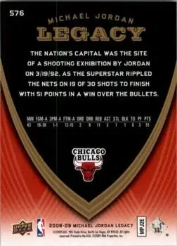 2008-09 Upper Deck Michael Jordan Legacy Collection #576 - Michael Jordan - Chicago Bulls - Back