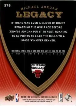 2008-09 Upper Deck Michael Jordan Legacy Collection #578 - Michael Jordan - Chicago Bulls - Back 2008-09 Upper Deck Michael Jordan Legacy Collection #578 - Michael Jordan - Chicago Bulls - Back