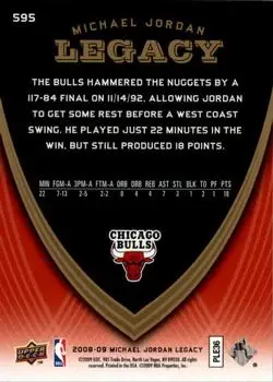 2008-09 Upper Deck Michael Jordan Legacy Collection #595 - Michael Jordan - Chicago Bulls - Back 2008-09 Upper Deck Michael Jordan Legacy Collection #595 - Michael Jordan - Chicago Bulls - Back