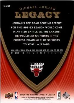 2008-09 Upper Deck Michael Jordan Legacy Collection #598 - Michael Jordan - Chicago Bulls - Back