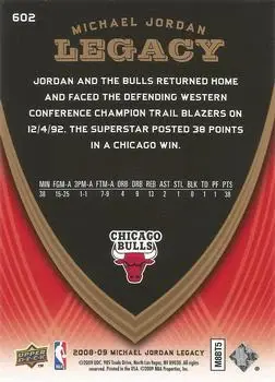 2008-09 Upper Deck Michael Jordan Legacy Collection #602 - Michael Jordan - Chicago Bulls - Back
