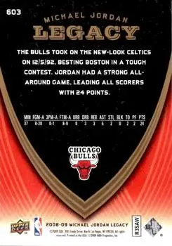2008-09 Upper Deck Michael Jordan Legacy Collection #603 - Michael Jordan - Chicago Bulls - Back