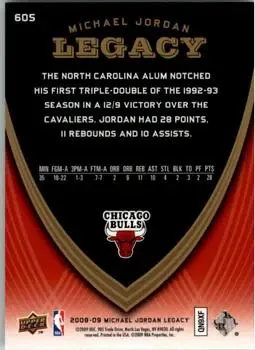 2008-09 Upper Deck Michael Jordan Legacy Collection #605 - Michael Jordan - Chicago Bulls - Back