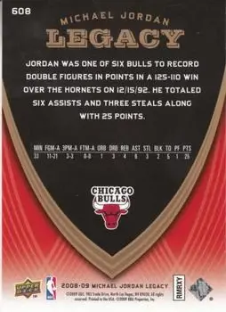 2008-09 Upper Deck Michael Jordan Legacy Collection #608 - Michael Jordan - Chicago Bulls - Back 2008-09 Upper Deck Michael Jordan Legacy Collection #608 - Michael Jordan - Chicago Bulls - Back
