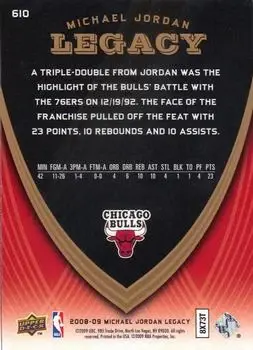 2008-09 Upper Deck Michael Jordan Legacy Collection #610 - Michael Jordan - Chicago Bulls - Back