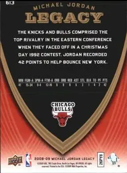 2008-09 Upper Deck Michael Jordan Legacy Collection #613 - Michael Jordan - Chicago Bulls - Back 2008-09 Upper Deck Michael Jordan Legacy Collection #613 - Michael Jordan - Chicago Bulls - Back