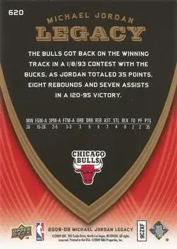 2008-09 Upper Deck Michael Jordan Legacy Collection #620 - Michael Jordan - Chicago Bulls - Back