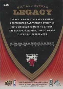 2008-09 Upper Deck Michael Jordan Legacy Collection #626 - Michael Jordan - Chicago Bulls - Back