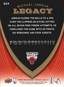 2008-09 Upper Deck Michael Jordan Legacy Collection #634 - Michael Jordan - Chicago Bulls - Back 2008-09 Upper Deck Michael Jordan Legacy Collection #634 - Michael Jordan - Chicago Bulls - Back
