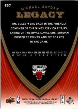 2008-09 Upper Deck Michael Jordan Legacy Collection #637 - Michael Jordan - Chicago Bulls - Back 2008-09 Upper Deck Michael Jordan Legacy Collection #637 - Michael Jordan - Chicago Bulls - Back