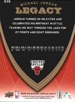2008-09 Upper Deck Michael Jordan Legacy Collection #639 - Michael Jordan - Chicago Bulls - Back