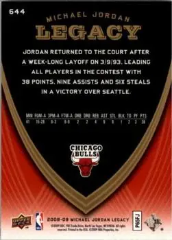 2008-09 Upper Deck Michael Jordan Legacy Collection #644 - Michael Jordan - Chicago Bulls - Back 2008-09 Upper Deck Michael Jordan Legacy Collection #644 - Michael Jordan - Chicago Bulls - Back