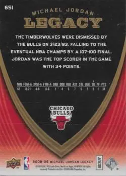 2008-09 Upper Deck Michael Jordan Legacy Collection #651 - Michael Jordan - Chicago Bulls - Back 2008-09 Upper Deck Michael Jordan Legacy Collection #651 - Michael Jordan - Chicago Bulls - Back